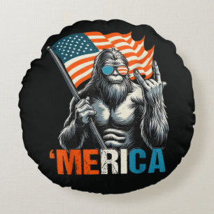 Coussins Ronds Bigfoot Merica Rock Drapeau Américain