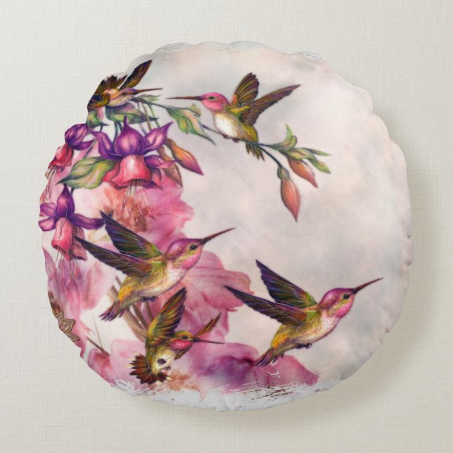 Coussins Ronds Bijoux de la lavande de colibri (Devant)