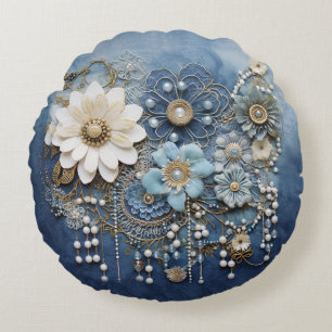Coussins Ronds Bijoux en costume sur Denim bleu