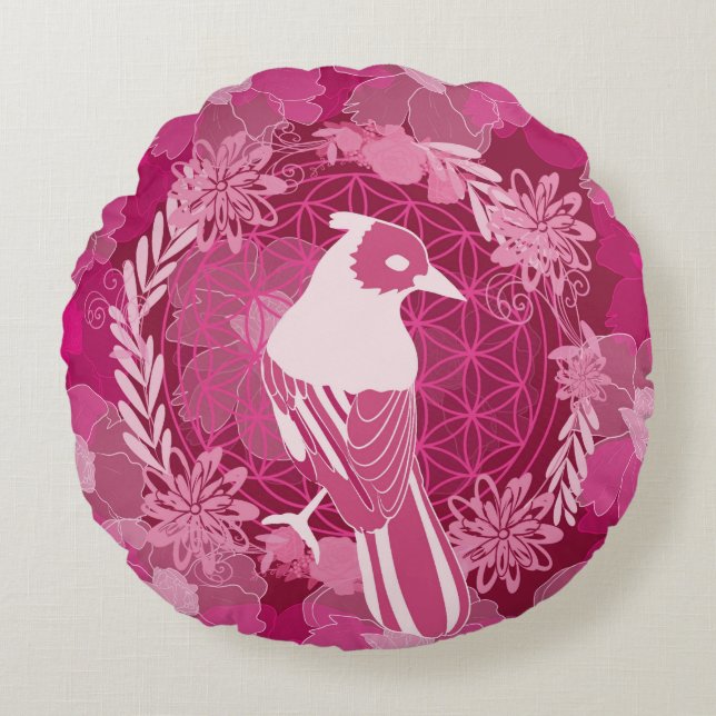 Coussins Ronds Bird flower of life (Devant)