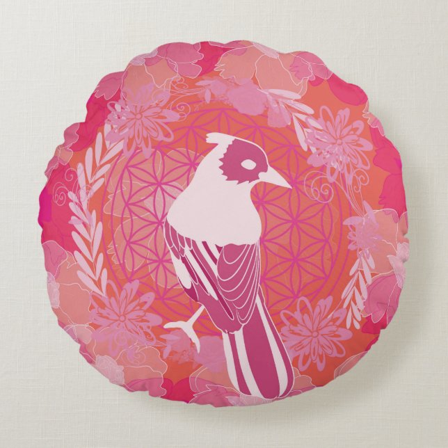 Coussins Ronds Bird flower of life (Devant)