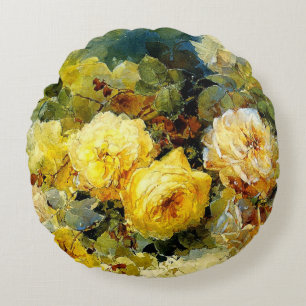 Coussins Ronds Bischoff - Rose (jaune), peinture d'art,