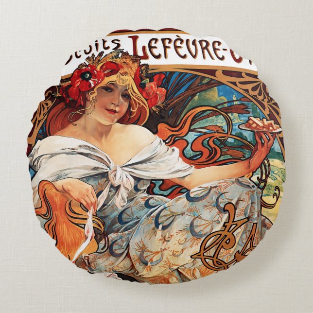 Coussins Ronds Biscuit, Alphonse Mucha Jeu d'oreiller (Devant)