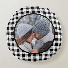 Coussins Ronds Bison Plaid Black White Fall