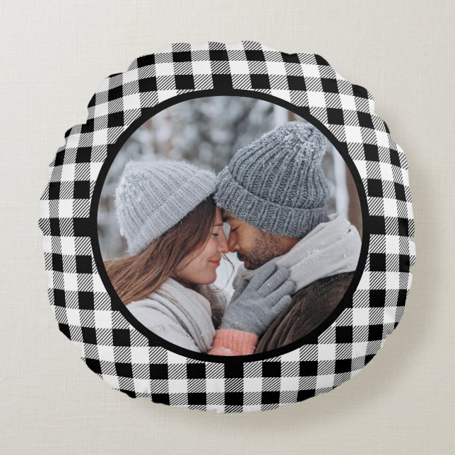 Coussins Ronds Bison Plaid Black White Fall (Devant)