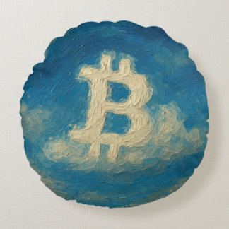 Coussins Ronds Bitcoin Blue Sky (Oil, Style: 3)