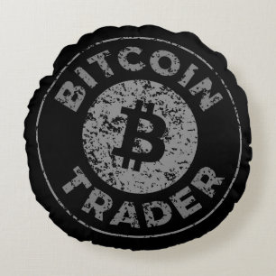 Coussins Ronds Bitcoin Trader Grunge Texte Cercle Plan Noir
