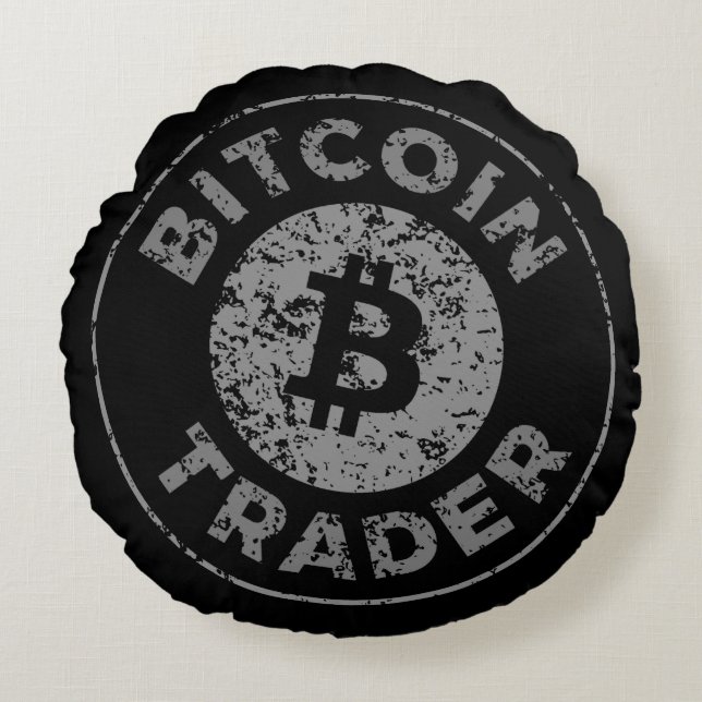 Coussins Ronds Bitcoin Trader Grunge Texte Cercle Plan Noir (Devant)