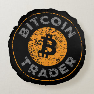 Coussins Ronds Bitcoin Trader Grunge Texte Cercle Plan Noir