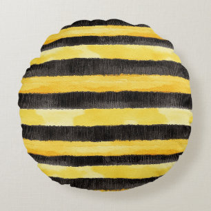 Coussins Ronds Black Gold Bee Stripes Beurre Jaune Plaid