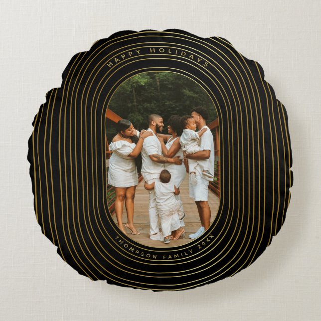 Coussins Ronds Black Gold Custom Photo Famille (Devant)