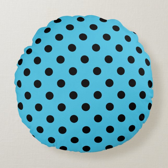 Coussins Ronds Black Polka Dots on Aqua Blue Round Pillow (Devant)