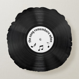 Coussins Ronds Black Vinyl LP Record Avec Titre De Chanson