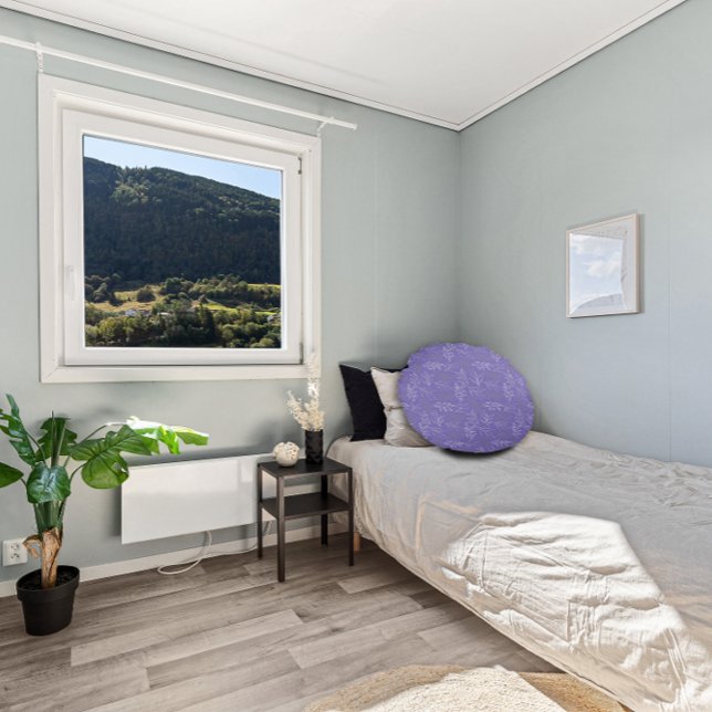 Coussins Ronds Blanc gris feuille lavande motif (Créateur téléchargé)