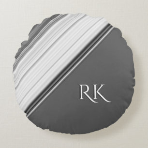 Coussins Ronds Blanc Moderne sur Monogramme Gris