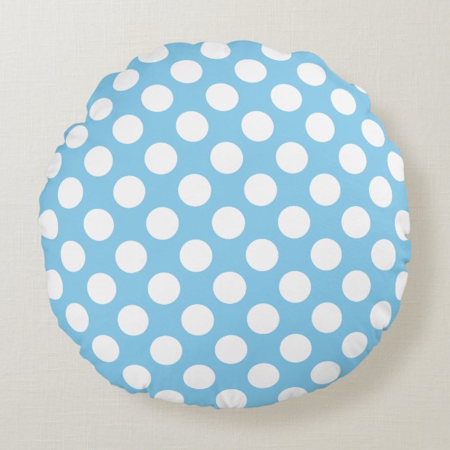 Coussins Ronds Blanc sur Bébé Bleu Grand Taille Pois (Devant)