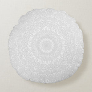 Coussins Ronds Blanc sur blanc Motif de mandala géométrique