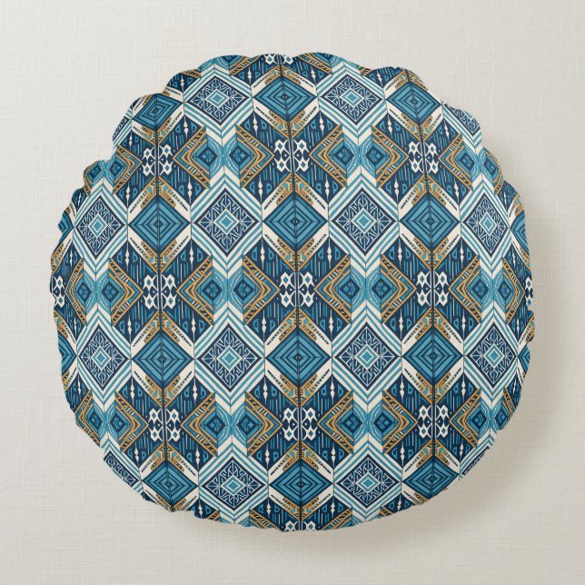 Coussins Ronds Blaue symetrisches Boho Muster 18583 b xl (Devant)