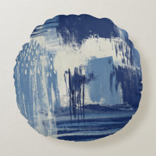 Coussins Ronds Bleu Abstrait et ivoire