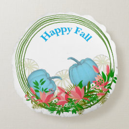 Coussins Ronds Bleu blanc Citrouille Chute Wreath Verdure Floral