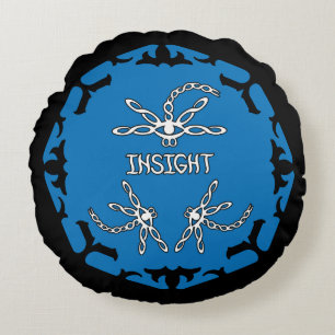 Coussins Ronds Bleu, Brow 3e Oeil Chakra "Insight" libellules