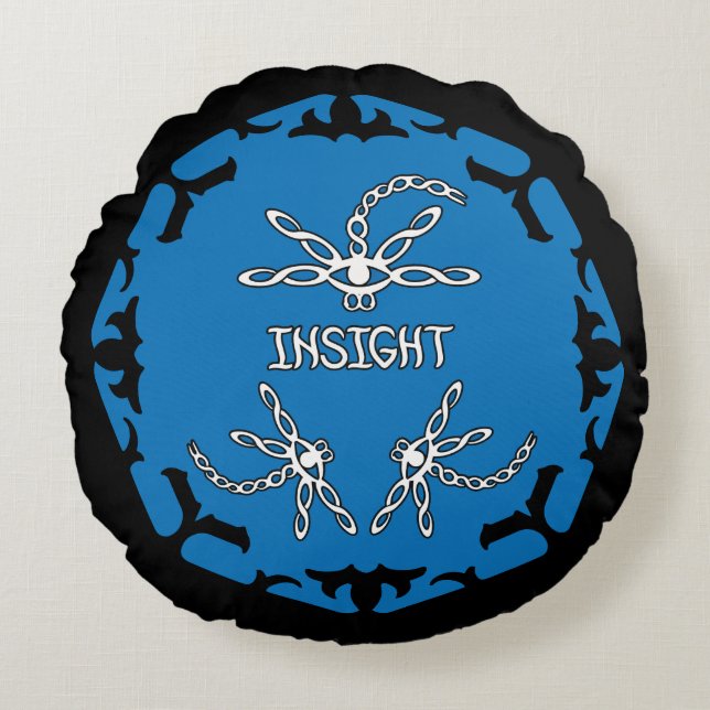 Coussins Ronds Bleu, Brow 3e Oeil Chakra "Insight" libellules (Devant)