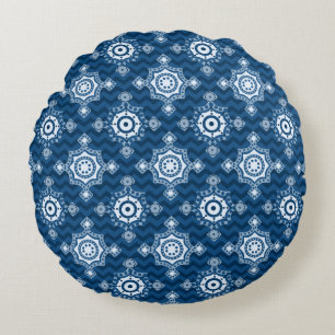 Coussins Ronds Bleu classique Style Boho Deux Designs