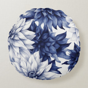 Coussins Ronds Bleu dahlia motif floral 1