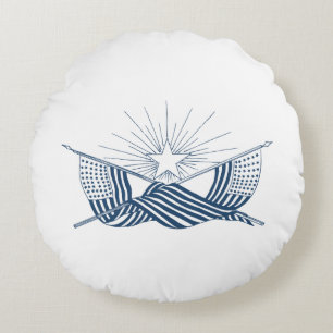 Coussins Ronds Bleu et blanc drapeaux Vintages américains avec ét