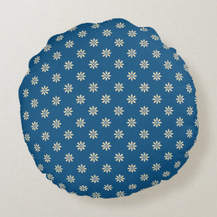 Coussins Ronds Bleu et Blanc Floral