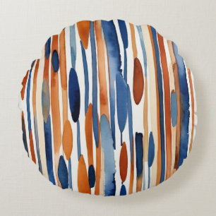 Coussins Ronds Bleu et orange rouillé rayures abstraites