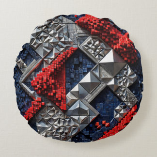 Coussins Ronds Bleu foncé Rouge vif Argent Micro Mosaïque 3D