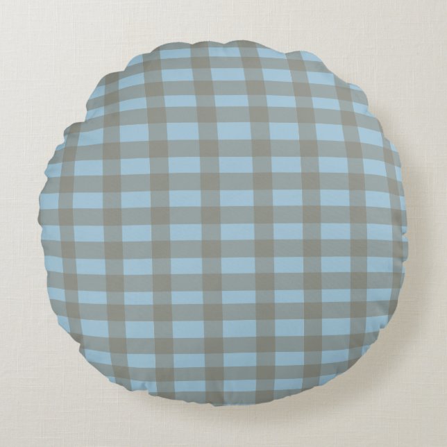 Coussins Ronds Bleu Gingham  (Devant)