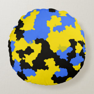Coussins Ronds Bleu Jaune Noir Conception abstraite