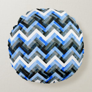 Coussins Ronds Bleu Noir Blanc Chevron Texturé