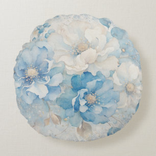 Coussins Ronds Bleu pâle et floral blanc