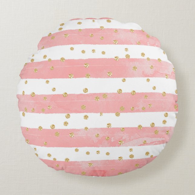 Coussins Ronds Bleu rose | Faux Gold Confetti (Devant)