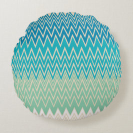 Coussins Ronds Bleu turquoise, turquoise et vert Zigzags