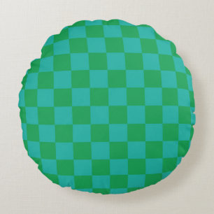 Coussins Ronds Bleu vert À damiers En vichy Motif