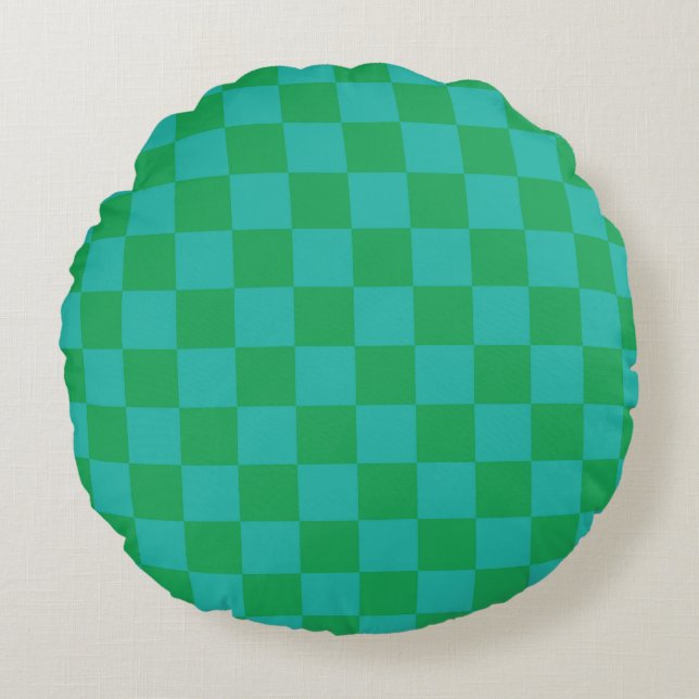 Coussins Ronds Bleu vert À damiers En vichy Motif (Devant)