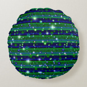 Coussins Ronds Bleu vert rayures avec étoiles et Raindrops