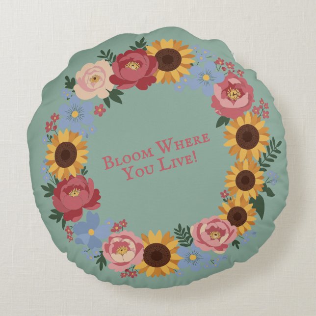 Coussins Ronds Bloom where you live - Floral Wreath (Dos)