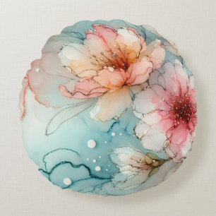 Coussins Ronds Blossoms in Bloom : Un design Abstrait d'encre d'a