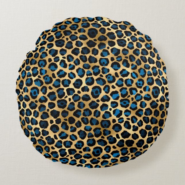 Coussins Ronds Blue and Gold Leopard Series Design 4 (Devant)