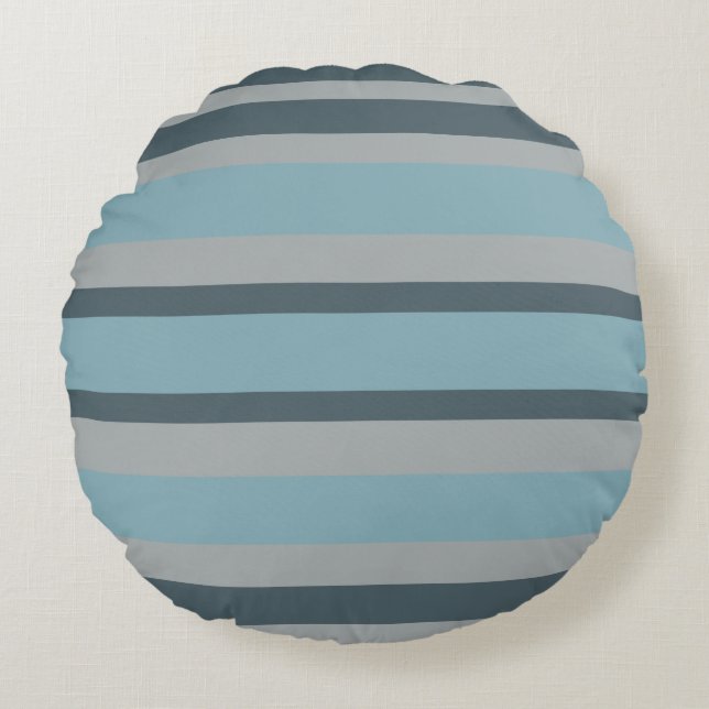 Coussins Ronds Blue and Gray striped (Devant)