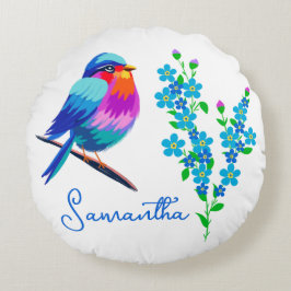 Coussins Ronds Blue Birdie Oubliez-moi pas Fleur 70e anniversaire