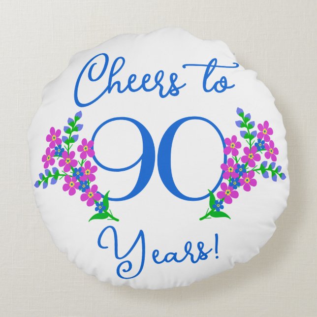 Coussins Ronds Blue Birdie Oubliez-moi pas Fleur 90e anniversaire (Dos)