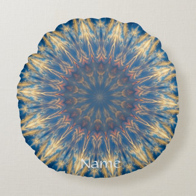 Coussins Ronds Blue Chakra Kaleidoscope Thunder_Cove (Devant)