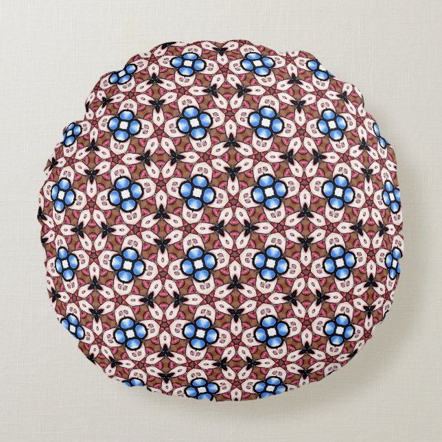 Coussins Ronds Blue Floral  Pink and Brown (Devant)