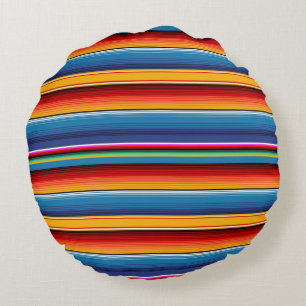 Coussins Ronds Blue Gold Red Sarape mexicaine